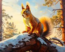 Пушистая белочка на снежной ветви