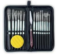 Без бренда «Коробка 50 шт.: Набор кистей для рисования в чехле, премиум набор (15 нейлоновых кистей, 1 мастихин) белые» в Твери