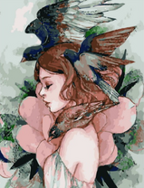 Без бренда «Девушка с большим цветком и птицы» в Твери в интернет-магазине  Без бренда «Девушка с большим цветком и птицы» в Твери