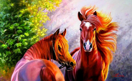Картина по номерам 40x50 Гордые лошади