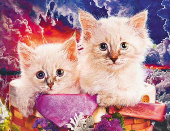 Алмазная мозаика 40x50 Два светлых котёнка в корзинке