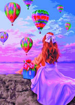 Девушка любуется полетом воздушных шаров