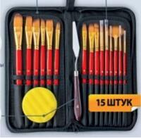 Без бренда «Набор кистей для рисования в чехле, премиум набор (15 нейлоновых кистей, 1 мастихин) красные» в Твери