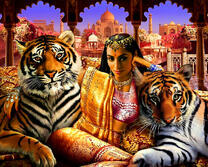 Индийская принцесса в окружении тигров