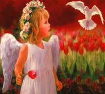 Ангелок с тюльпаном и голубем
