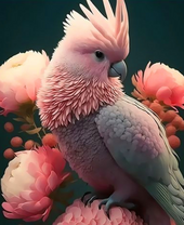 Розовый попугай среди цветов