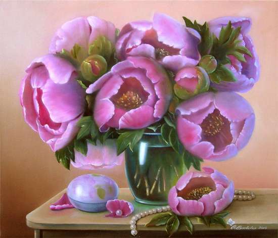 Картина по номерам 40x50 Розовые пионы в вазе