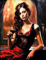 Обворожительная брюнетка с бокалом красного вина