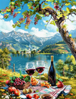 Без бренда «Винный натюрморт с бокалами, бутылкой вина, фруктами и ягодами» в Твери